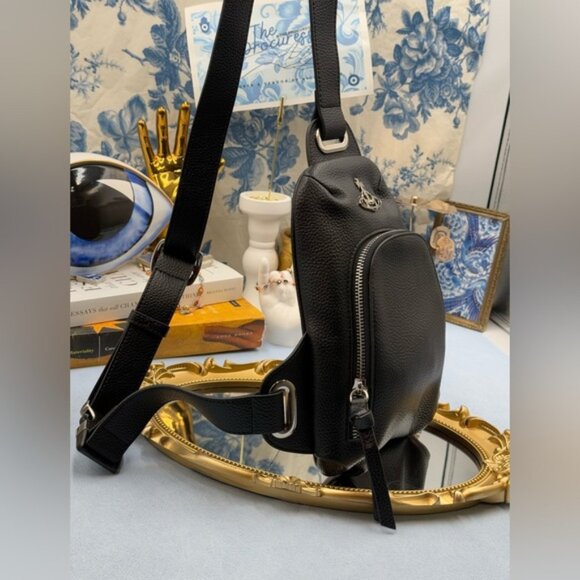🆕 VIVIENNE WESTWOOD 🧿 NWOT Black Sling Bag, Orb Plaque Logo - AUTHENTICATED - Picture 3 of 16
